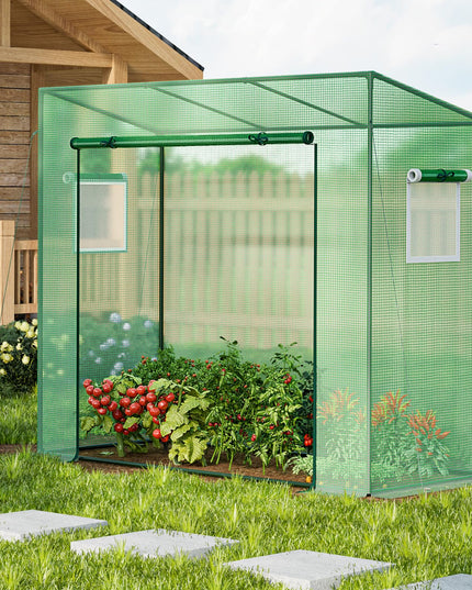 Giantex Walk-in Greenhouse, 4 Ground Stakes & Ropes, Outdoor Portable Mini Greenhouse w/ PE Cover