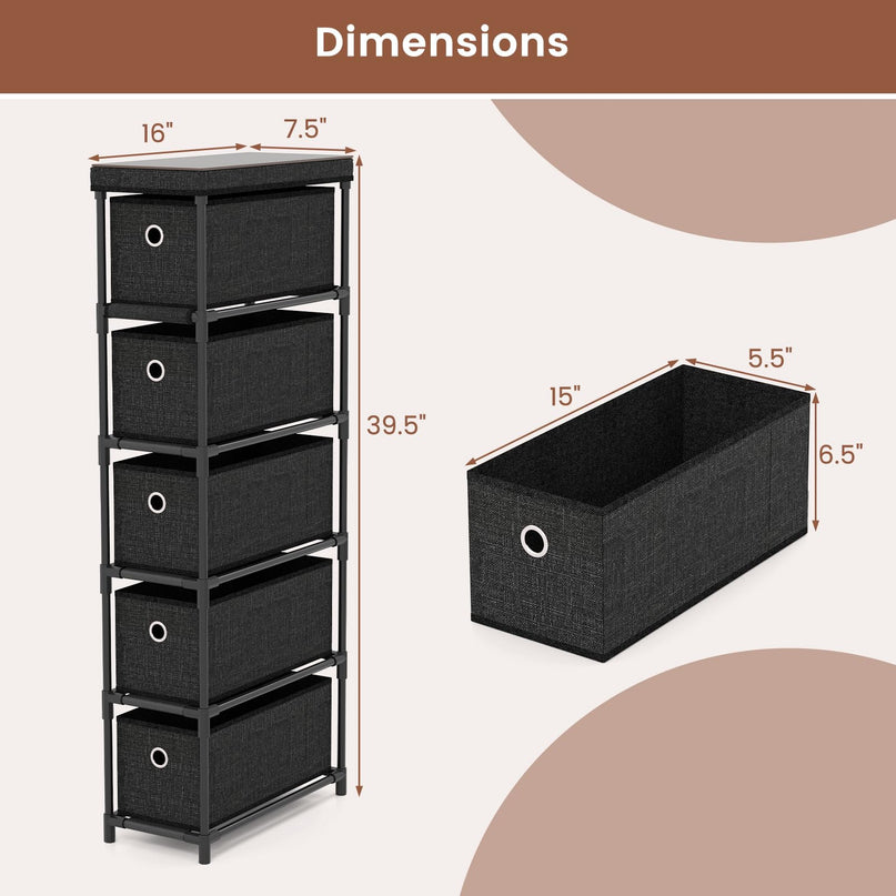 Giantex 5 Drawer Storage Cabinet with Fabric Drawers