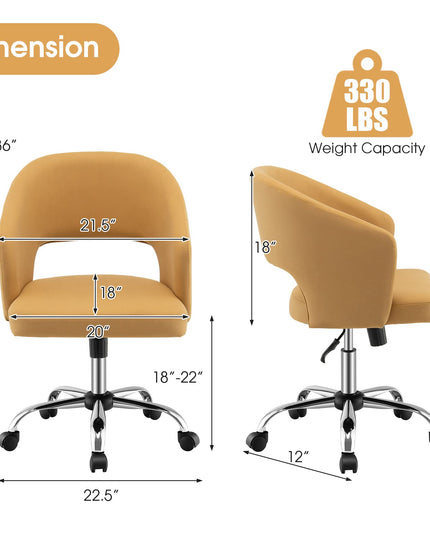 Giantex Home Office Desk Chair, Mid Back Swivel Chair with Hollow Design & Height Adjustable (Yellow)