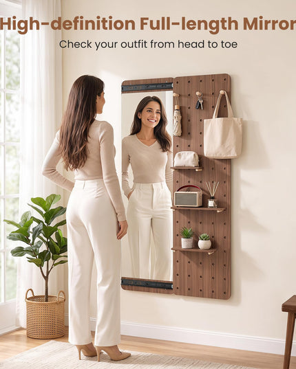 CHARMAID 55" Full Length Wall Mirror with Sliding Pegboard