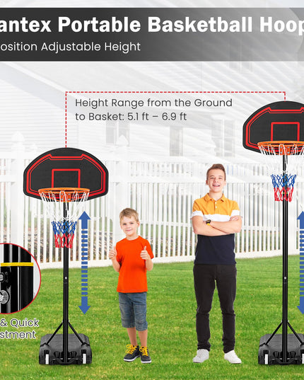 Giantex Portable Basketball Hoop Outdoor, 5.1-6.9Ft Height-Adjustable Basketball Goal System Indoor w/Shatterproof Backboard