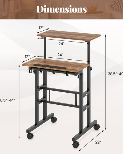 Giantex Mobile Stand up Desk, Height Adjustable, 24"D x 22"W x 49"H