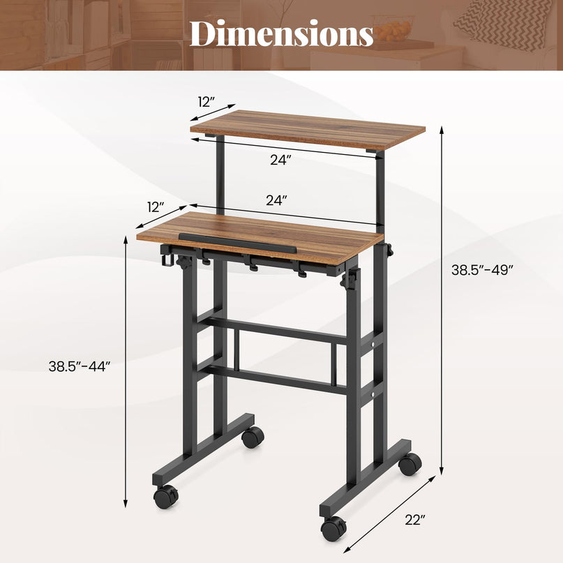 Giantex Mobile Stand up Desk, Height Adjustable, 24"D x 22"W x 49"H