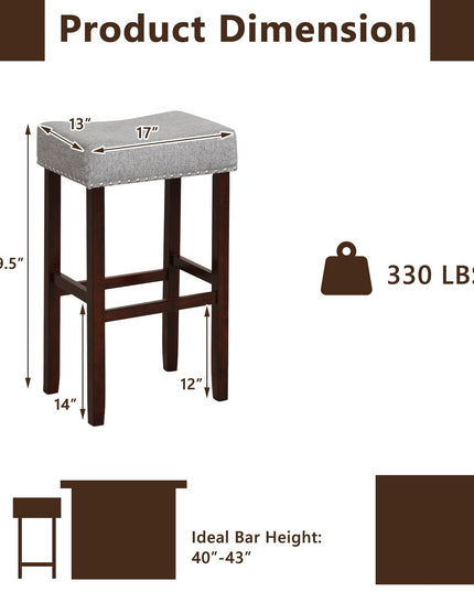 Giantex 29.5" Bar Height Bar Stools Set of 4 - Backless Saddle Barstools with Nailhead Linen Foam Seat