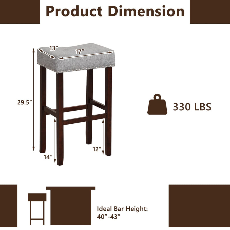 Giantex 29.5" Bar Height Bar Stools Set of 4 - Backless Saddle Barstools with Nailhead Linen Foam Seat