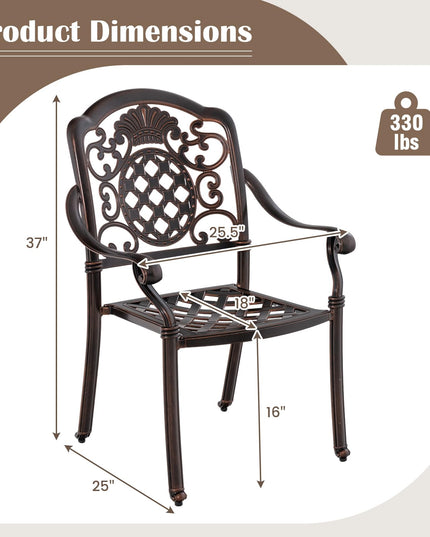 Giantex Patio Chairs Set of 2, Easy Assembly Stackable Cast Aluminum Outdoor Chairs with Armrest & Adjustable Footpads