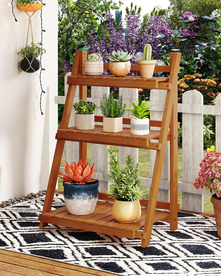 Giantex Foldable Ladder Plant Shelf for Garden Patio Balcony