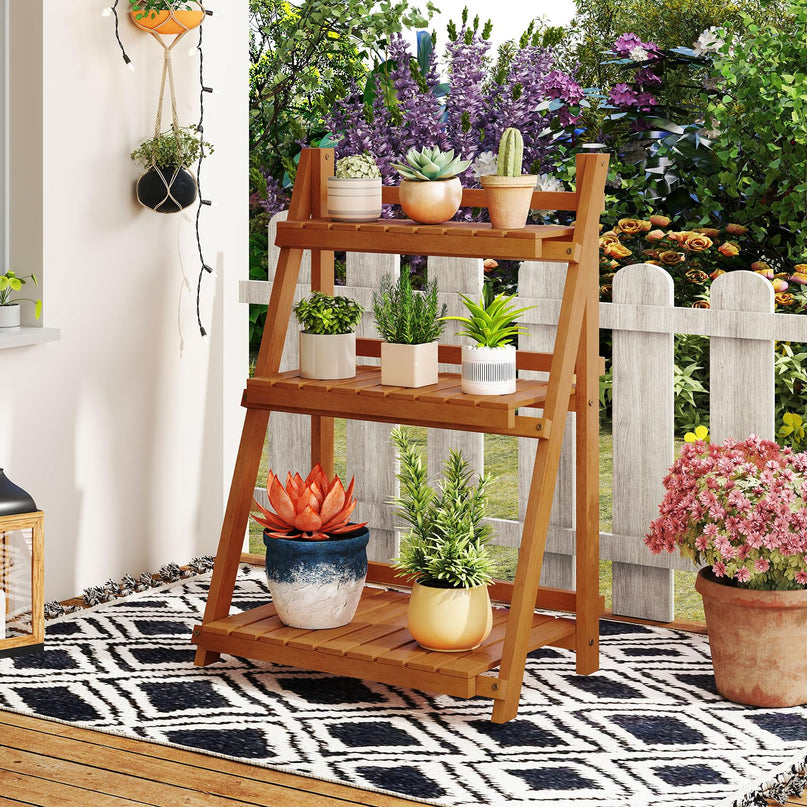 Giantex Foldable Ladder Plant Shelf for Garden Patio Balcony
