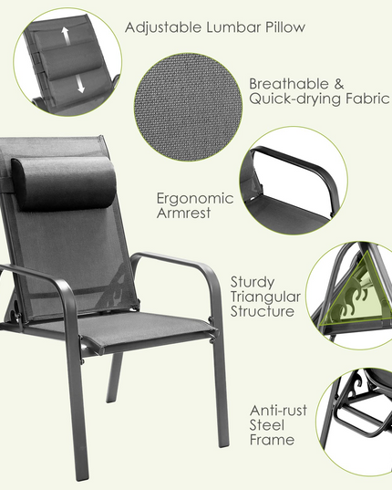 Giantex Stackable Patio Chairs with Adjustable Backrest Headrest, 3 Pieces