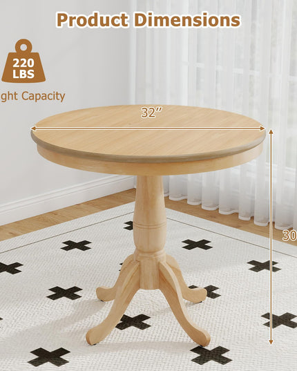 Giantex 32" D X 30" H Round Wooden Kitchen Table with Spacious Tabletop & Pedestal Base