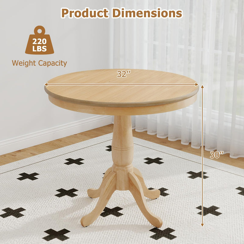 Giantex 32" D X 30" H Round Wooden Kitchen Table with Spacious Tabletop & Pedestal Base