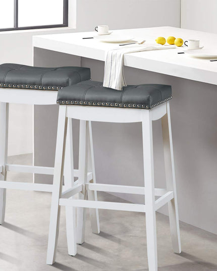 Backless Counter Stool with Footrest, Soft Seat Cushion