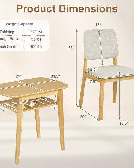 Giantex Dining Table Set for 2 | Space Saving Kitchen Table and Chairs Set w/Rubber Wood Frame