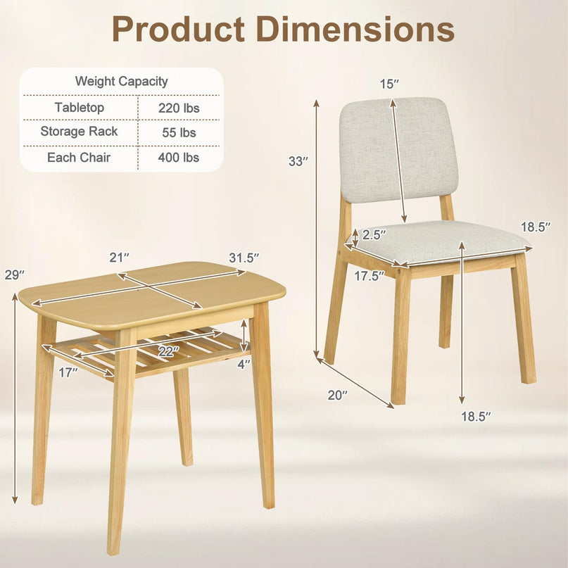 Giantex Dining Table Set for 2 | Space Saving Kitchen Table and Chairs Set w/Rubber Wood Frame