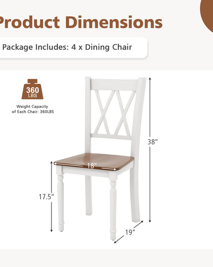 Giantex Dining Room Chairs Set of 4 White - Wooden Farmhouse Kitchen Chairs with Rubber Wood Seat