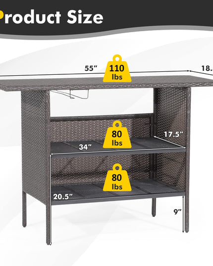 Outdoor Patio Rattan Wicker Bar Counter Table