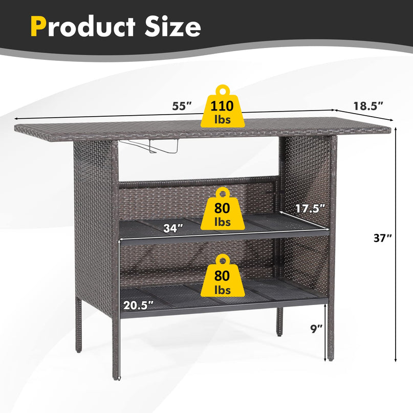 Outdoor Patio Rattan Wicker Bar Counter Table
