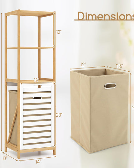 Meuble à Linge Inclinable Giantex - Meuble de Rangement pour Linge avec 3 Étagères, Panier à Linge Amovible