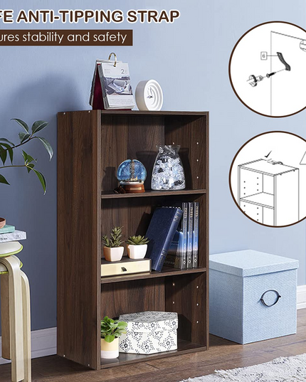 3 Shelf Bookcase Book Shelves Open Storage Cabinet