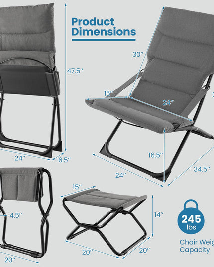 Giantex Patio Folding Chairs with Footrest, Outdoor Lounge Chair with Removable Cushion