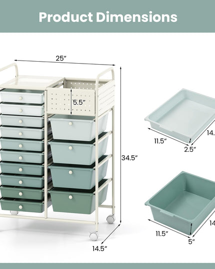 Giantex 14 Drawer Storage Cart Rolling Craft Cart