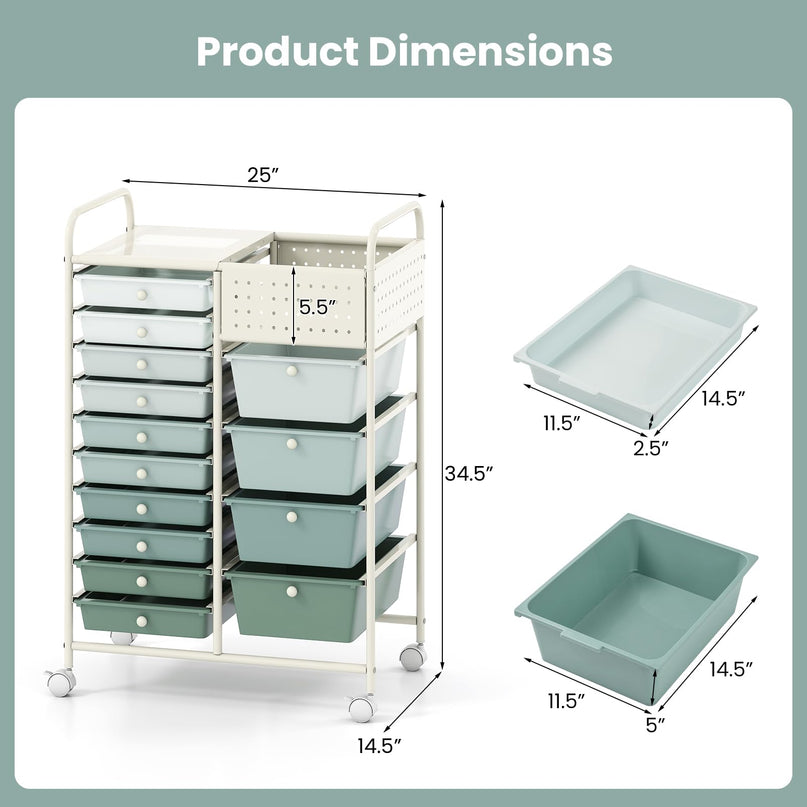 Giantex 14 Drawer Storage Cart Rolling Craft Cart