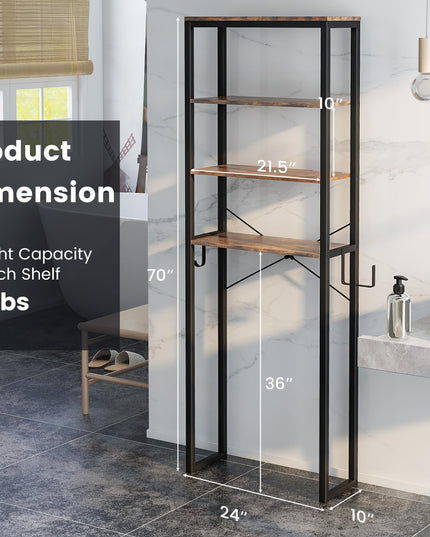 Giantex Over The Toilet Storage Rack, 4-Tier Wooden Bathroom Space Saver w/Metal Frame & 2 Hooks