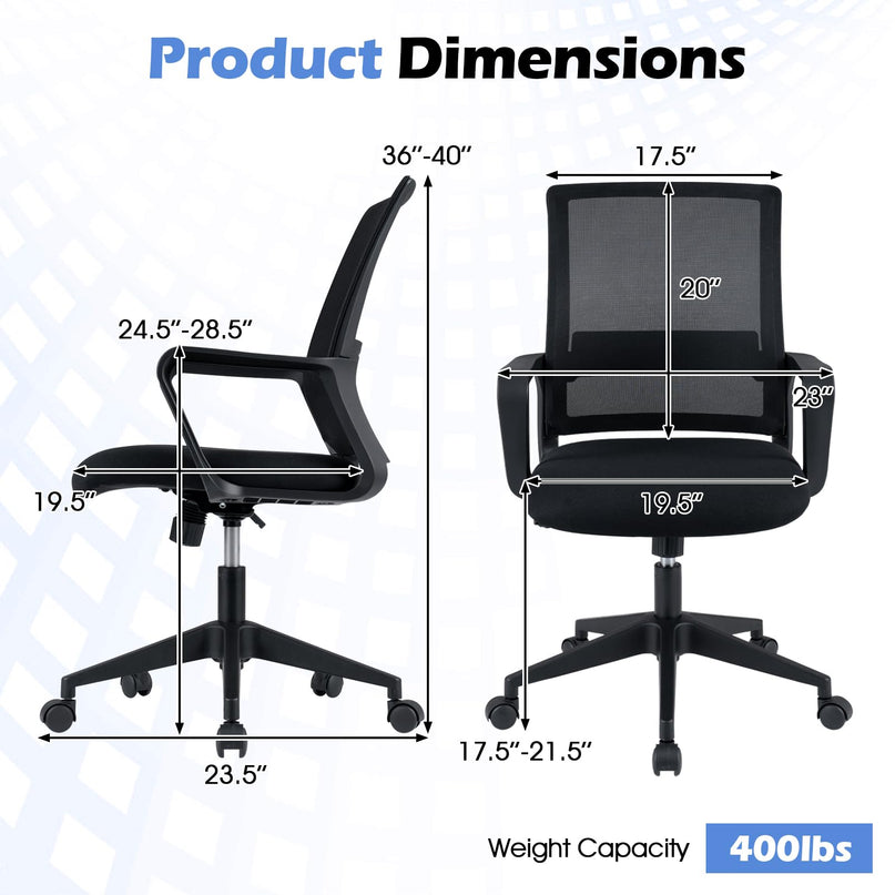 Mesh Office Chair, Mid Back Computer Desk Chair, Ergonomic Executive Chair