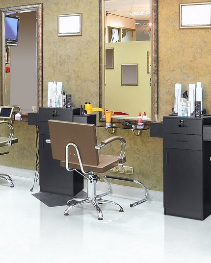 Meuble de rangement pour salon de coiffure, noir