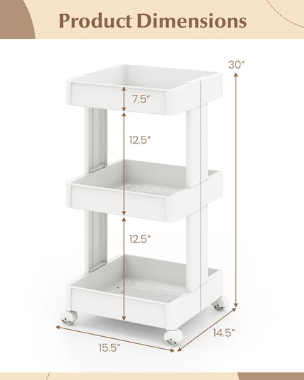 Giantex 3-Tier Rolling Storage Cart Slide Out Plastic Organizer Rack