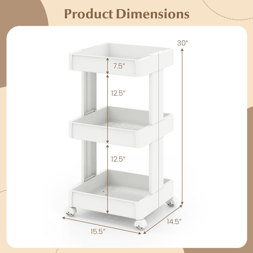 Giantex 3-Tier Rolling Storage Cart Slide Out Plastic Organizer Rack