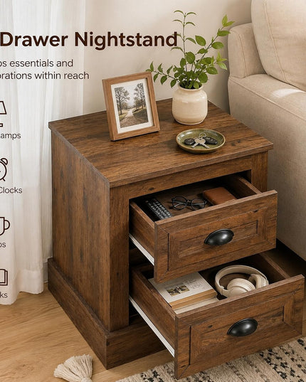 GIANTEX Farmhouse Nightstand 2-Drawer End Tables