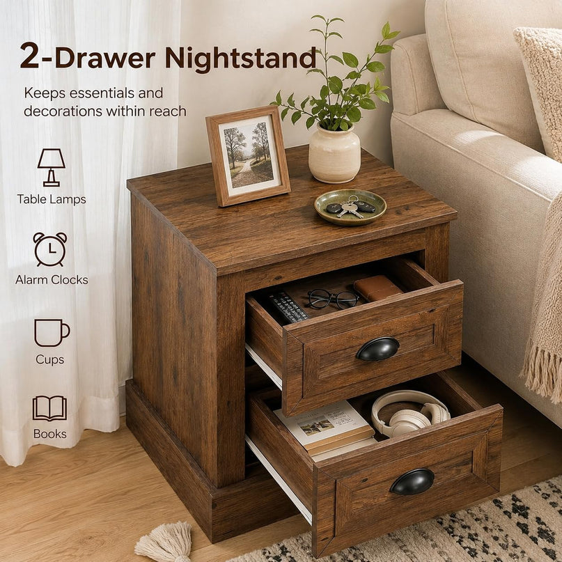 GIANTEX Farmhouse Nightstand 2-Drawer End Tables