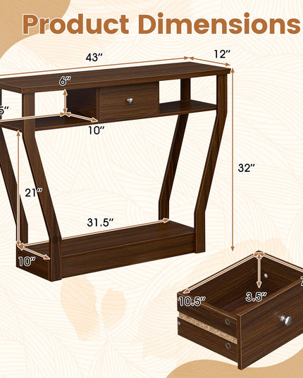 GIANTEX 43" Modern Console Table with Drawer & Storage Shelf