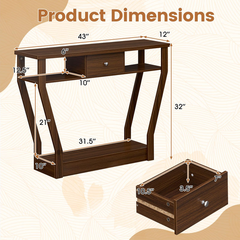 GIANTEX 43" Modern Console Table with Drawer & Storage Shelf