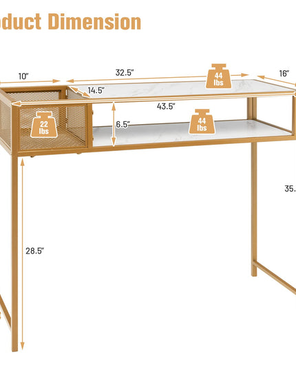 Giantex Console Tables for Entryway - Faux Marble Sofa Table with Wire Basket, 43.5" x 16" x 35.5" Entry Table