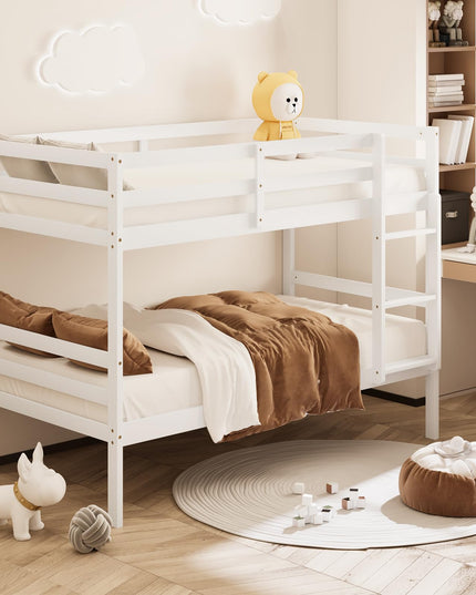 Giantex Bunk Bed Twin Over Twin White, Solid Wood Bunk Bed
