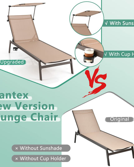 Outdoor Chaise Lounge Chair- Tanning Chair with Sunshade - Giantex