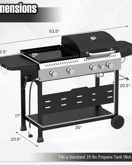 GIANTEX 5-Burner 48,000 BTU Propane Gas Grill and Griddle Combo with Side Burner