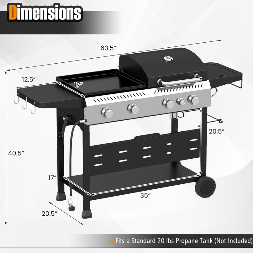 GIANTEX 5-Burner 48,000 BTU Propane Gas Grill and Griddle Combo with Side Burner