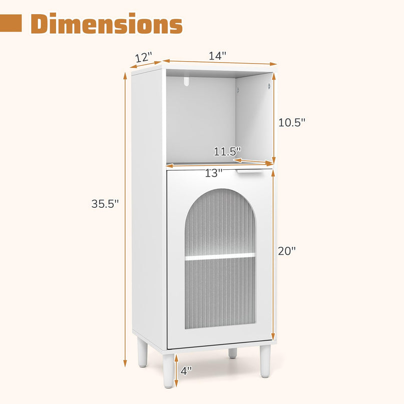 Giantex Bathroom Storage Cabinet with Removable Shelf & Fluted Tempered Glass Door
