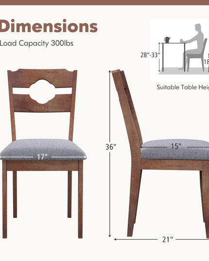Giantex Wooden Dining Chairs Set of 2/4, Rubber Wood Dinner Chair w/Hollowed Backrest & Padded Seat