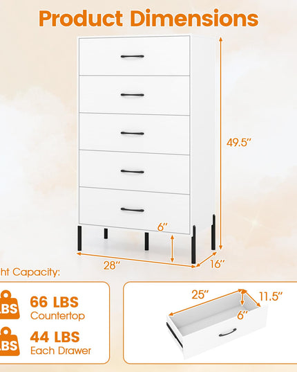 Meuble de Rangement Giantex à 5 Tiroirs Profonds, avec Kits Anti-Basculement, pour Salon et Couloir