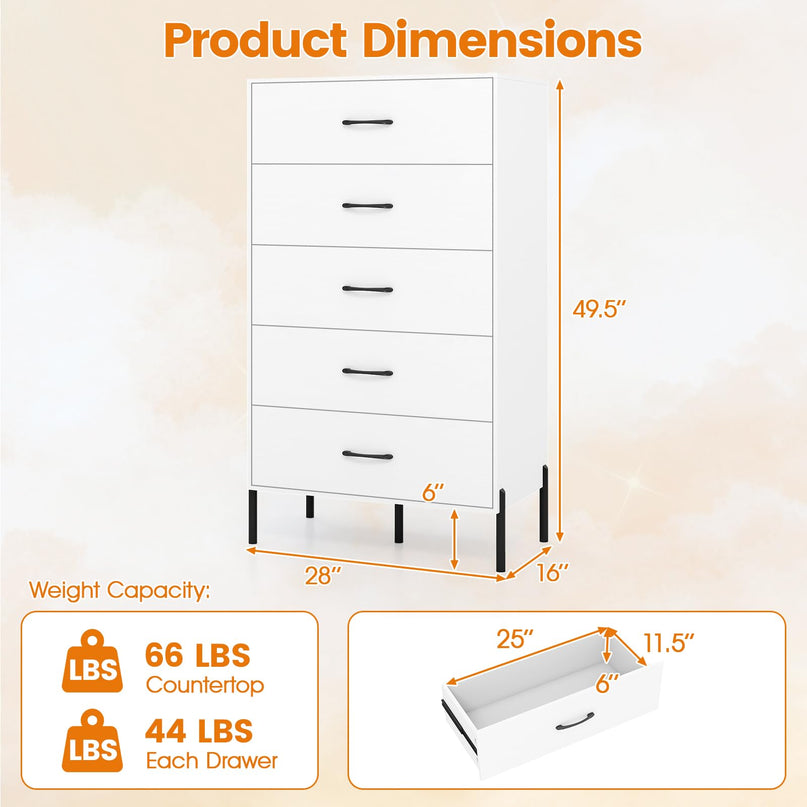 Meuble de Rangement Giantex à 5 Tiroirs Profonds, avec Kits Anti-Basculement, pour Salon et Couloir
