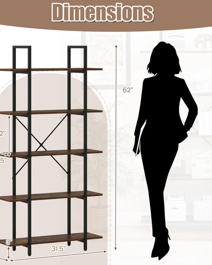 Giantex 5 Tier Industrial Bookshelf for Living Room Bedroom Study