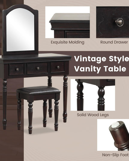 CHARMAID Makeup Vanity Desk with Mirror and Stool, Vanity Table Set with Large Mirror, 3 Drawers, Cushioned Stool