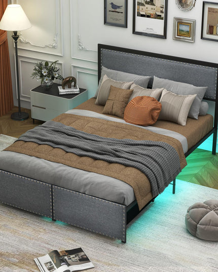 Giantex Bed Frame with LED Lights and 2 Storage Drawers