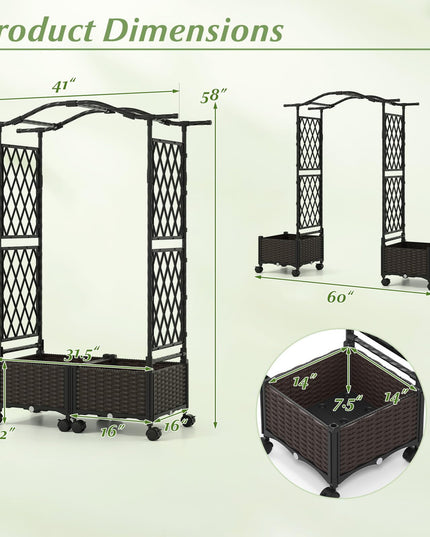 Giantex Planter Boxes with Arch Trellis | 5FT Self-Watering Tall Raised Garden Bed w/Wheels