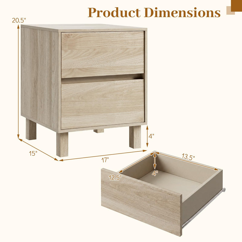 Giantex Wood Night Stand w/2 Storage Drawers & Anti-Tipping Device (1/2)