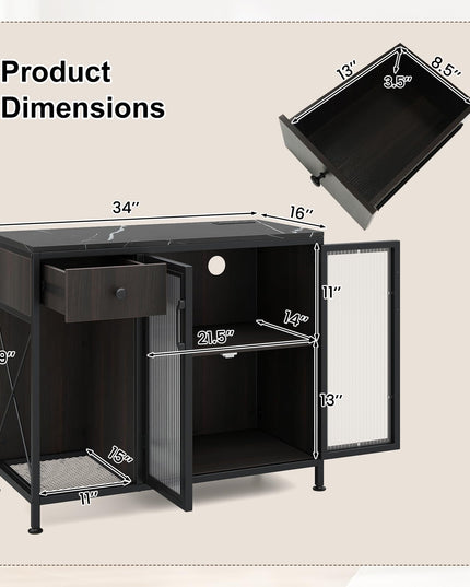 Giantex Buffet Sideboard with Power Outlets and LED Light